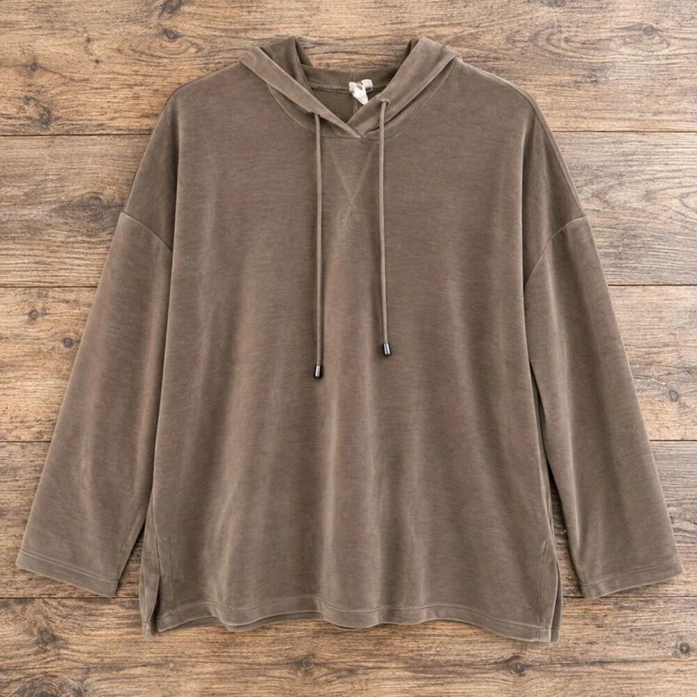 Cable & Gauge Women’s Hooded Pullover Sweatshirt Taupe Brown Size L